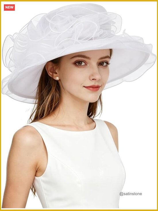 Organza Derby Church Fascinator Hat Women Wide Brim Tea Party Wedding